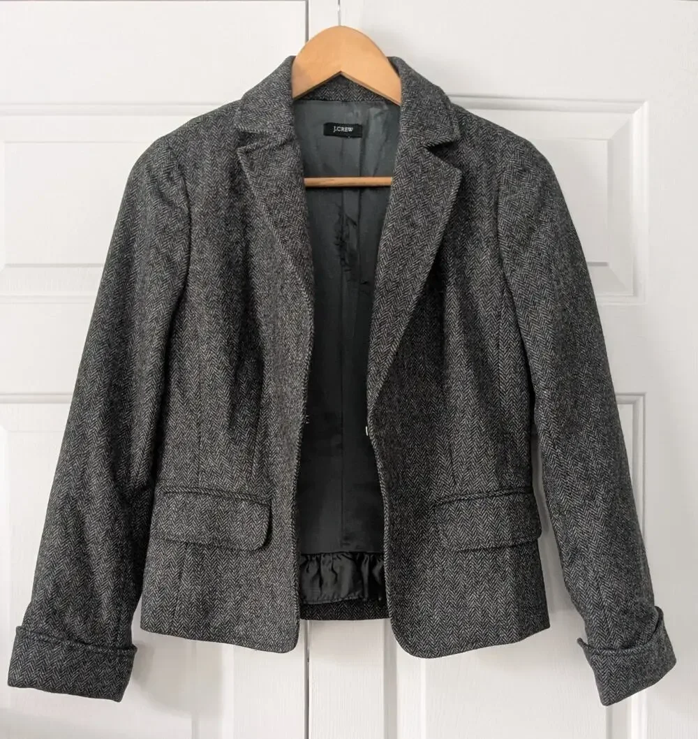J. Crew Grey Wool Herringbone Blazer